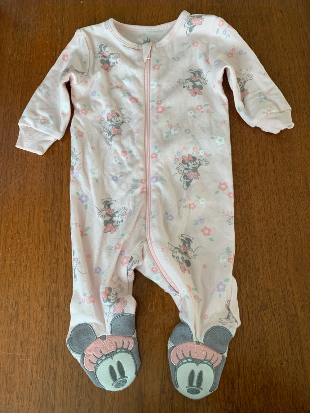 🍊5/$25 Disney Newborn Light Pink Minnie Mouse Footed Sleep One-Piece